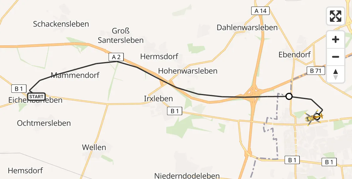 Routekaart van de vlucht: Rettungshubschrauber nach Magdeburg Hospital