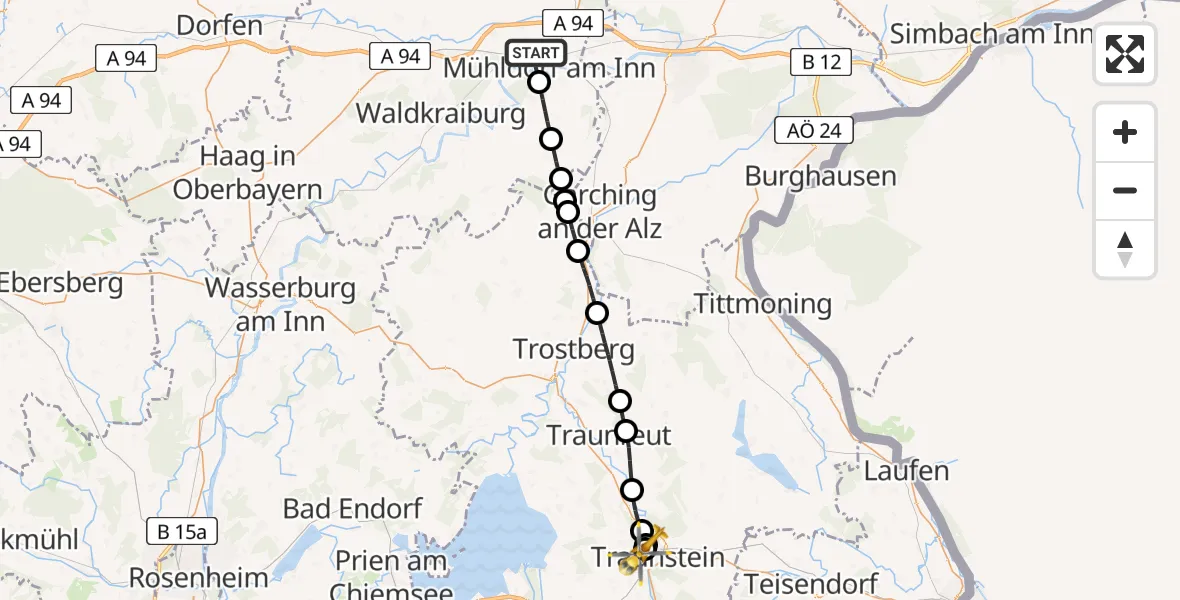 Routekaart van de vlucht: Rettungshubschrauber nach Traunstein Hospital