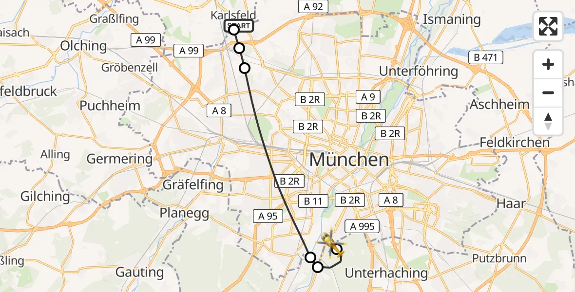 Routekaart van de vlucht: Rettungshubschrauber nach ADAC Air Rescue Center Hubschrauberlandeplatz (Christoph 1)