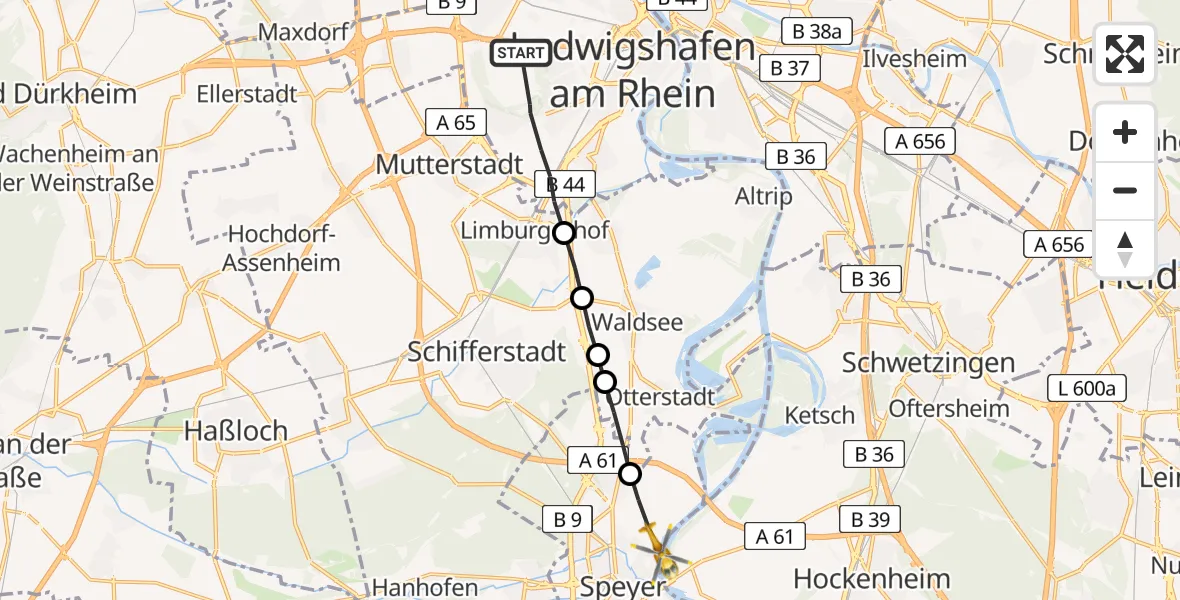 Flugroute Rettungshubschrauber Ludwigshafen am Rhein - Speyer, 03 April 2026, 08:25