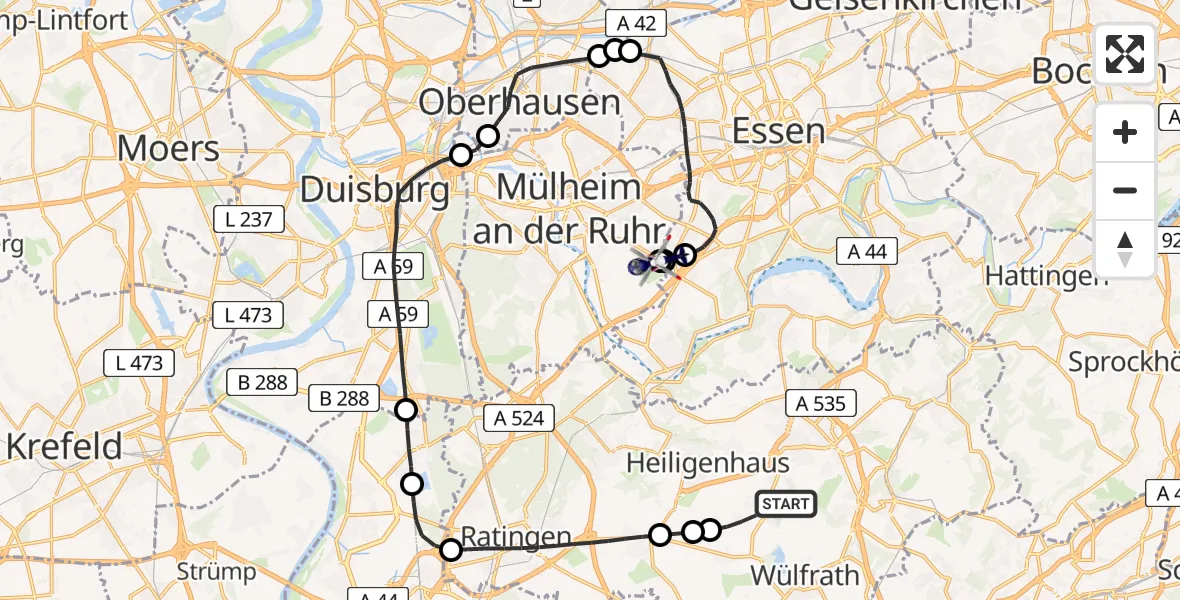 Routekaart van de vlucht: Polizeihubschrauber nach Essen-Mülheim Flughafen