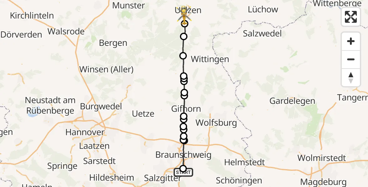 Routekaart van de vlucht: Rettungshubschrauber nach Uelzen, Celler Straße