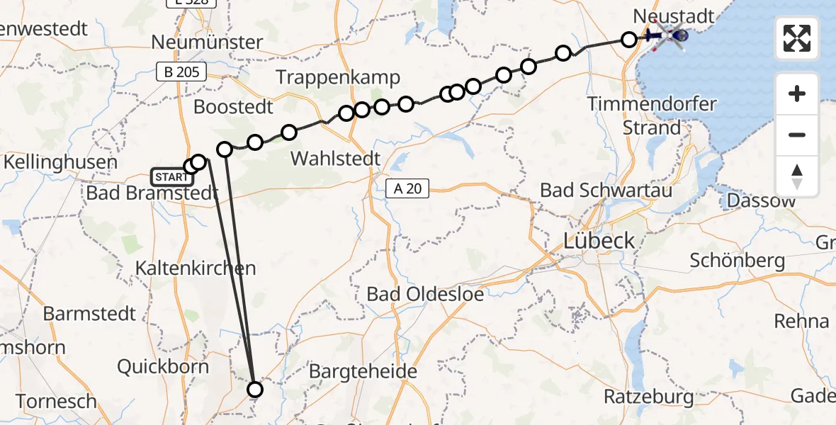 Routekaart van de vlucht: Polizeihubschrauber nach Neustadt in Holstein