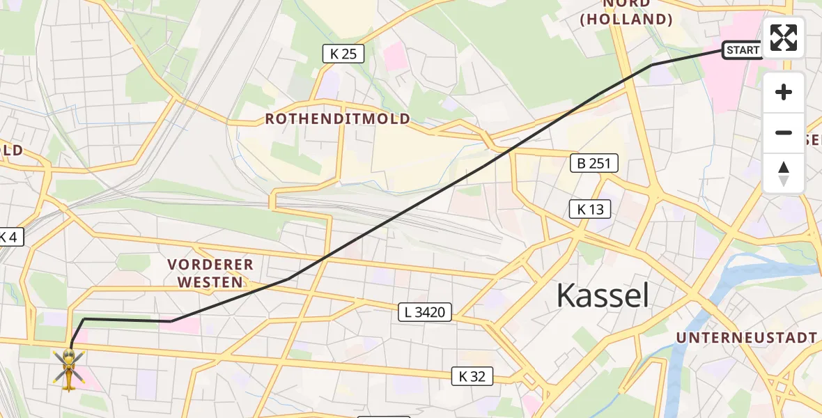 Flugroute Rettungshubschrauber Kassel - Kassel, 03 April 2026, 08:33