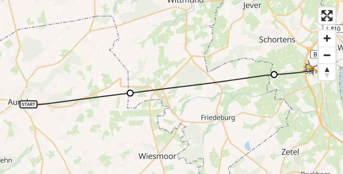 Flugroute Rettungshubschrauber Aurich - Sande, 03 April 2026, 08:35