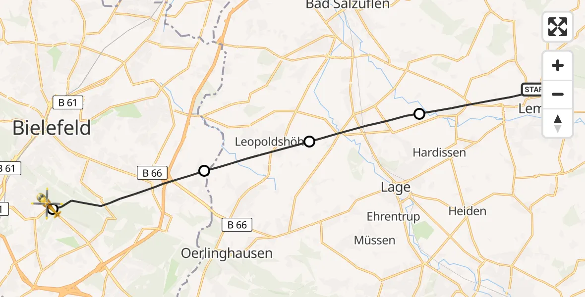 Routekaart van de vlucht: Rettungshubschrauber nach Luftrettungszentrum Bielefeld