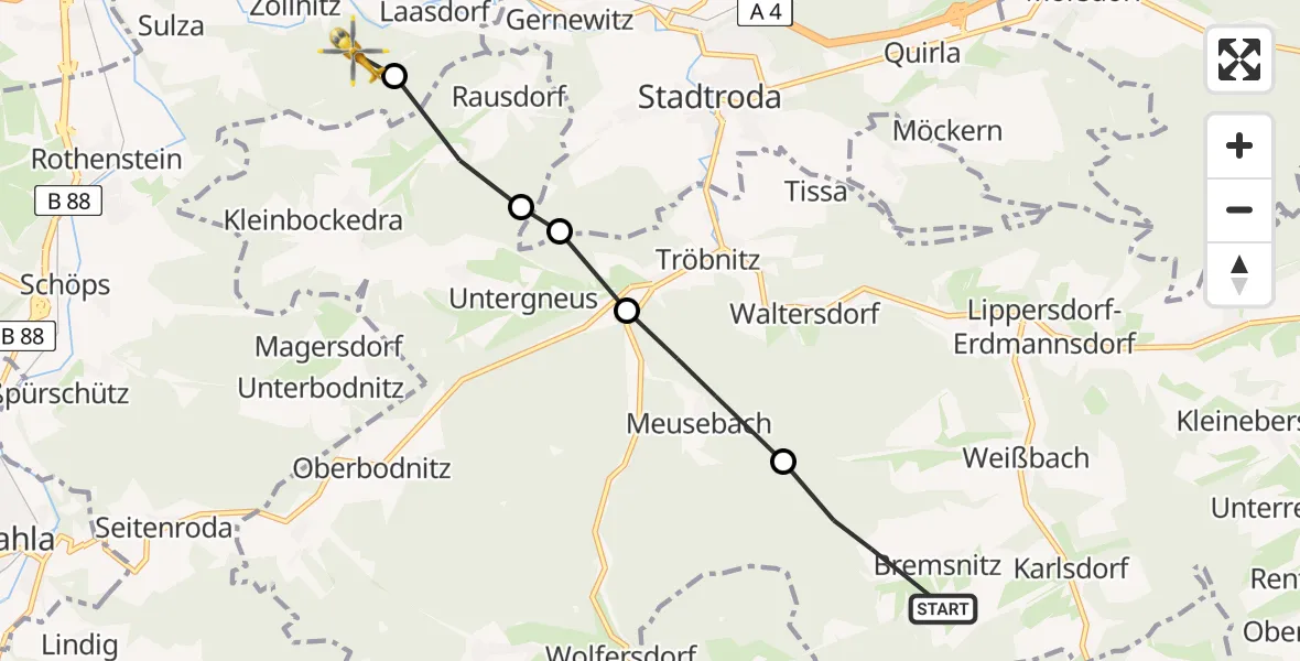 Routekaart van de vlucht: Rettungshubschrauber nach Zöllnitz, Friedhofsweg