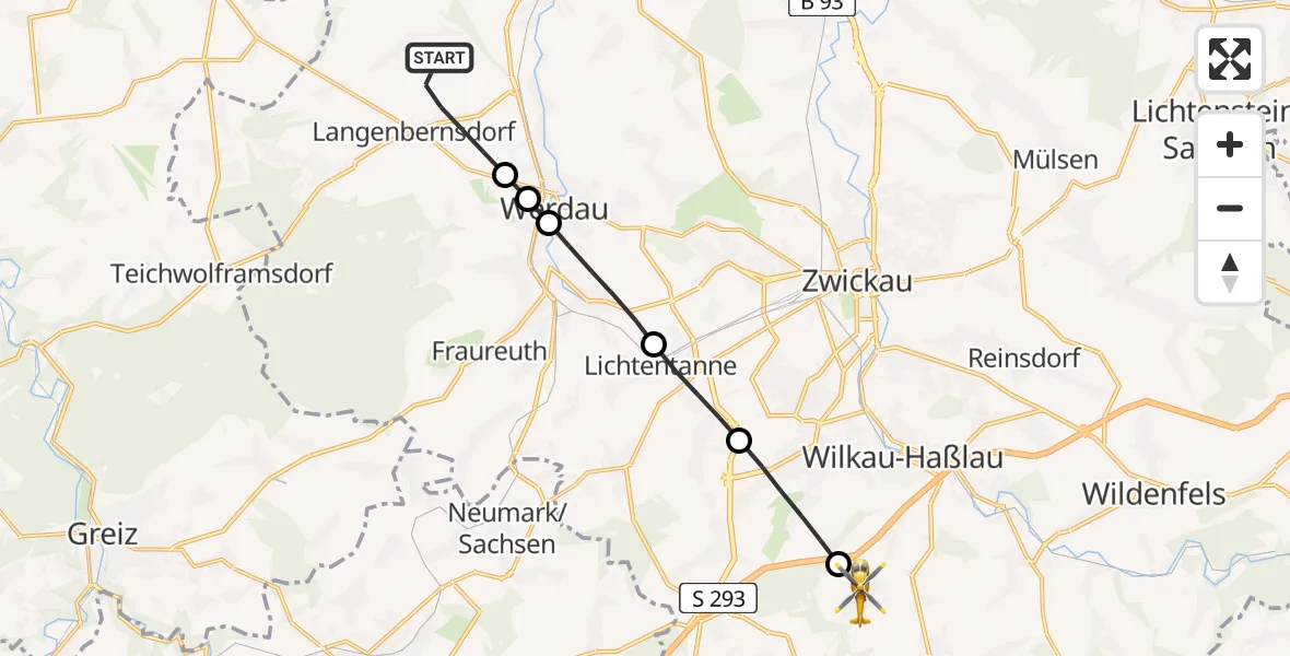 Routekaart van de vlucht: Rettungshubschrauber nach Hirschfeld, Thälmannstraße