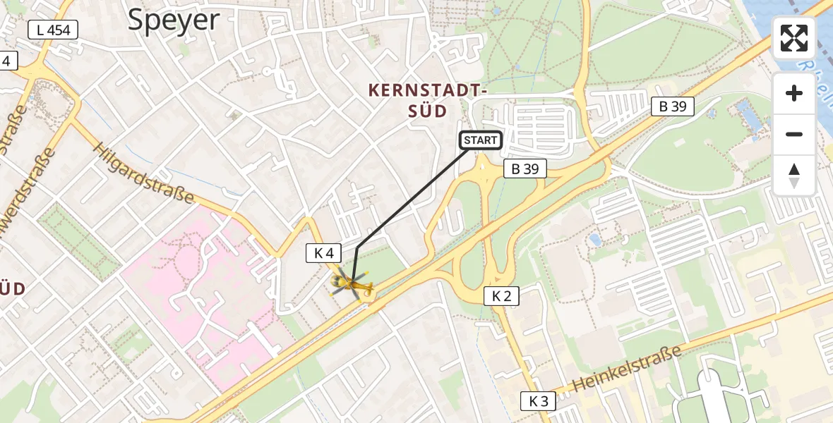 Flugroute Rettungshubschrauber Speyer - Speyer, 03 April 2026, 08:49