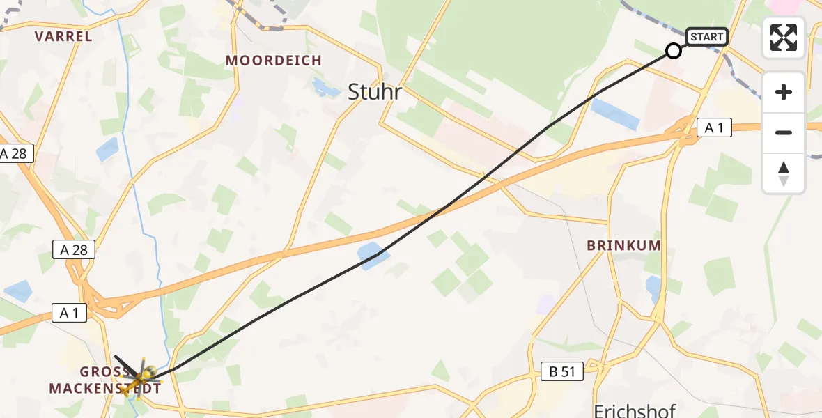 Flugroute Rettungshubschrauber Bremen - Stuhr, 03 April 2026, 09:04