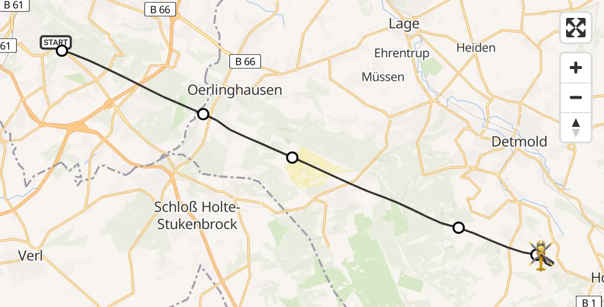 Flugroute Rettungshubschrauber Luftrettungszentrum Bielefeld - Horn-Bad Meinberg, 03 April 2026, 09:05