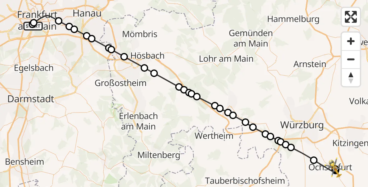 Routekaart van de vlucht: Rettungshubschrauber nach Ochsenfurt Hospital