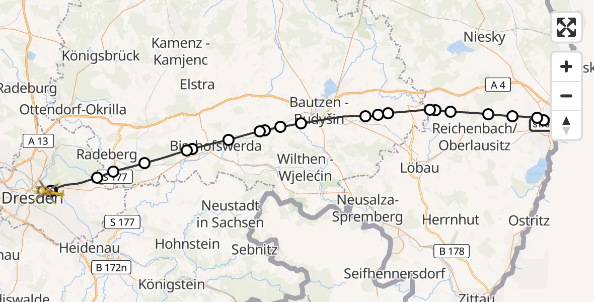 Routekaart van de vlucht: Rettungshubschrauber nach Dresden University Hospital