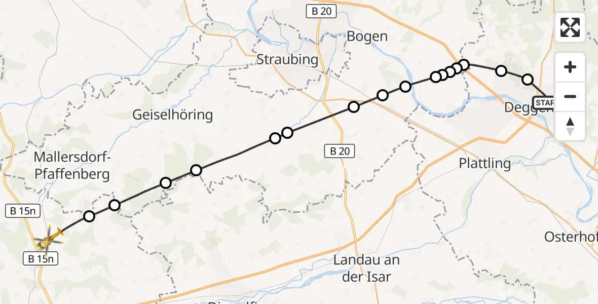 Flugroute Rettungshubschrauber Deggendorf - Ergoldsbach, 03 April 2026, 09:11