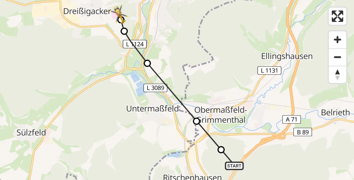 Routekaart van de vlucht: Rettungshubschrauber nach Helios Clinic Meiningen