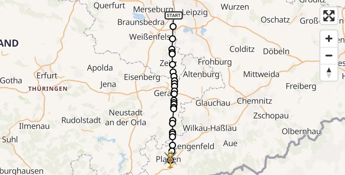 Routekaart van de vlucht: Rettungshubschrauber nach Helios Clinic Plauen
