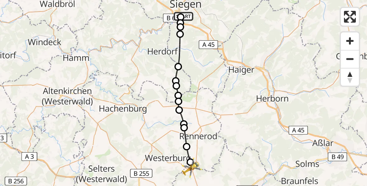 Flugroute Rettungshubschrauber Evangelisches Jung-Stilling Hospital - Dornburg, 03 April 2026, 09:22