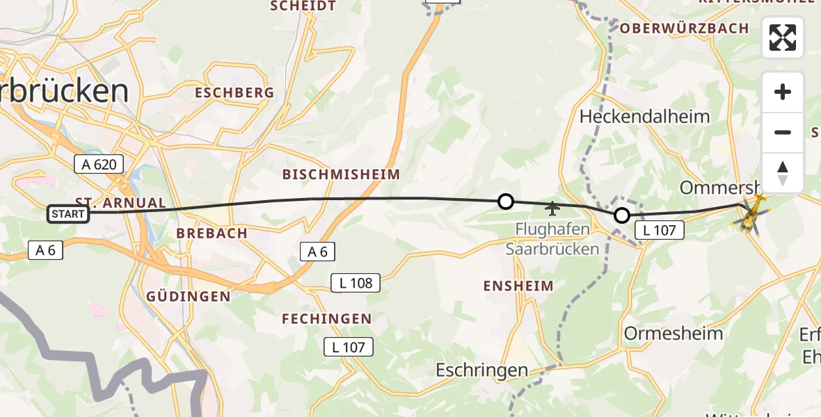 Flugroute Rettungshubschrauber Saarbrücken - Mandelbachtal, 03 April 2026, 09:24