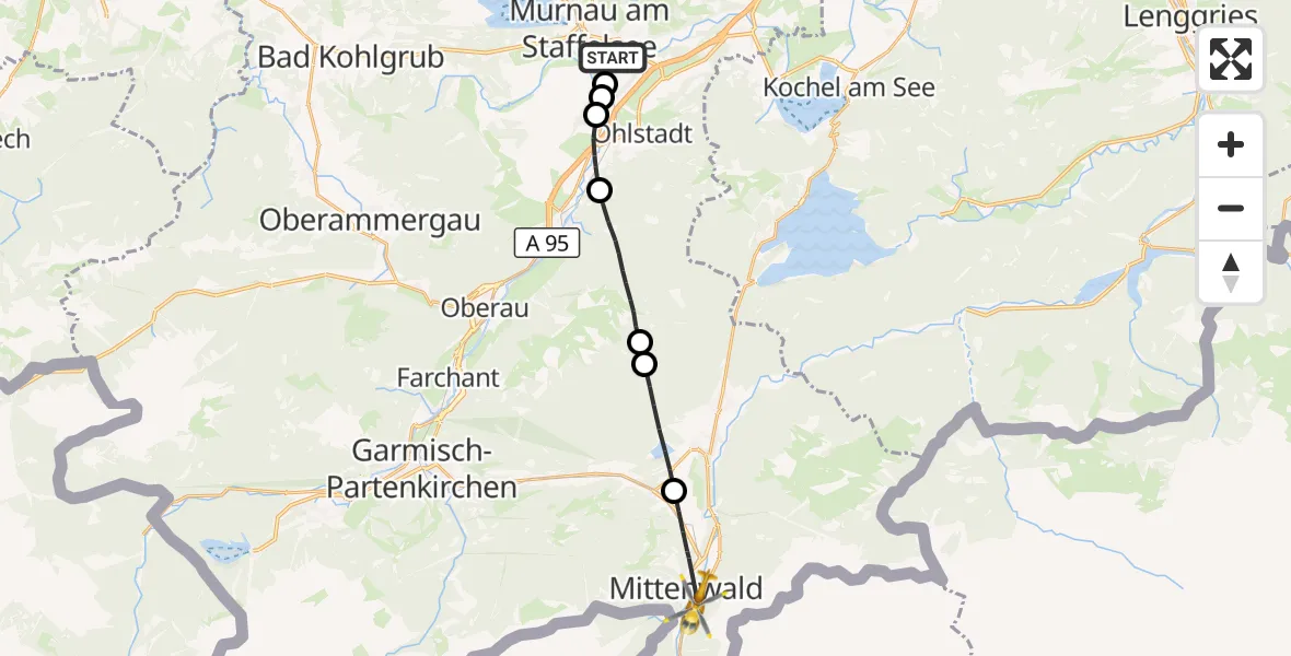 Flugroute Rettungshubschrauber Murnau a.Staffelsee - Mittenwald, 03 April 2026, 09:26