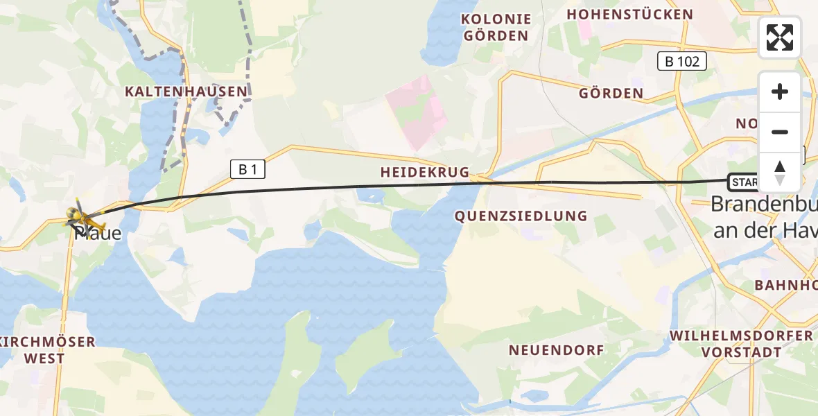 Flugroute Rettungshubschrauber Brandenburg an der Havel - Brandenburg an der Havel, 03 April 2026, 09:29