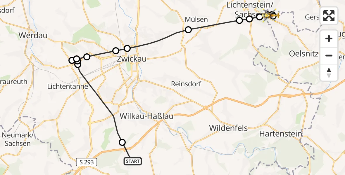 Routekaart van de vlucht: Rettungshubschrauber nach Hohndorf, Schöne Aussicht
