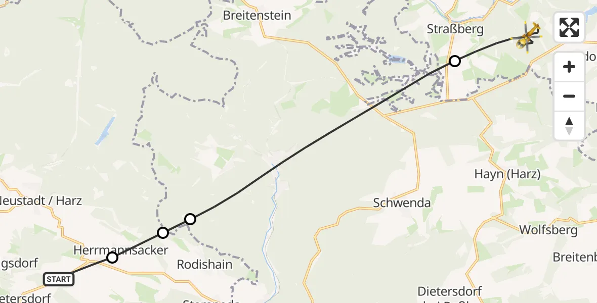 Flugroute Rettungshubschrauber Nordhausen - Harzgerode, 03 April 2026, 09:38