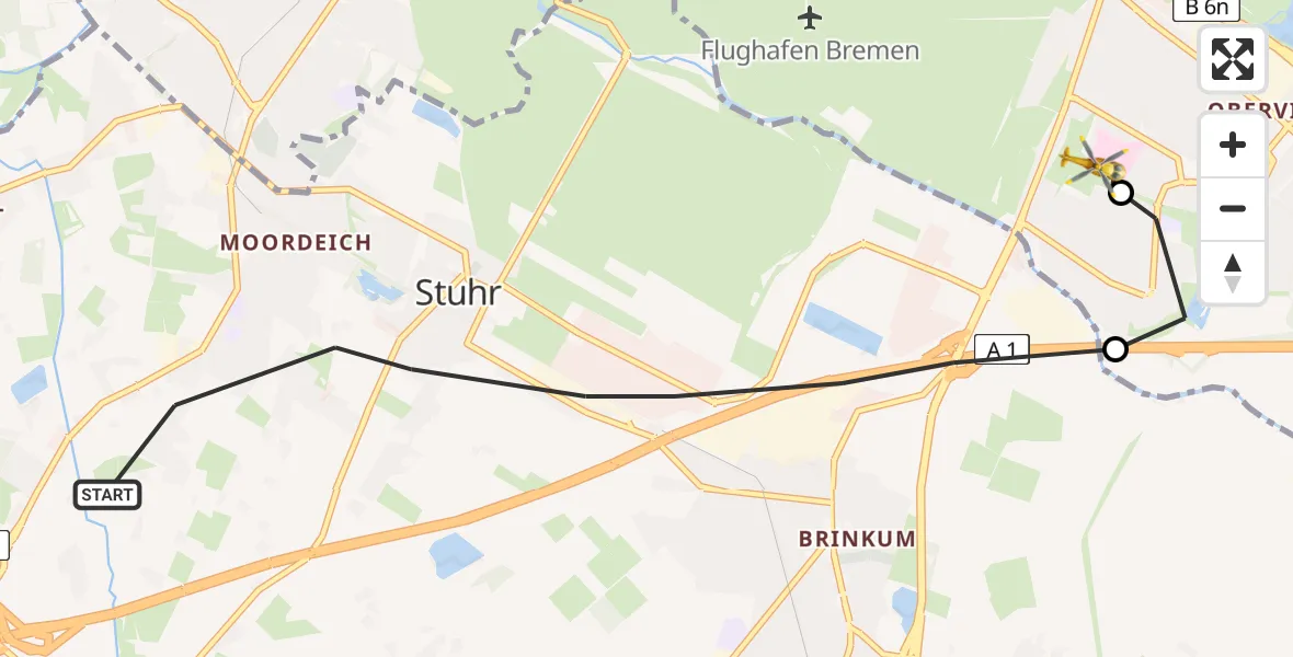 Routekaart van de vlucht: Rettungshubschrauber nach ADAC Air Rescue Station Bremen Hubschrauberlandeplatz (Christoph 6)