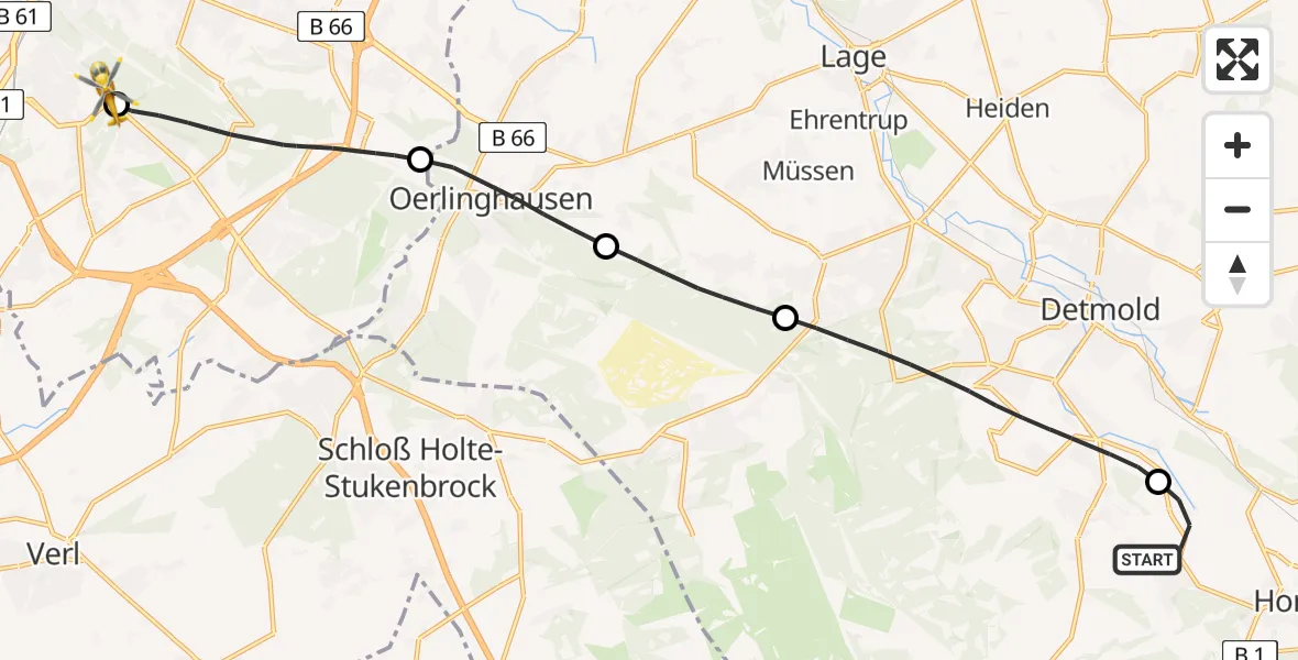 Routekaart van de vlucht: Rettungshubschrauber nach Luftrettungszentrum Bielefeld