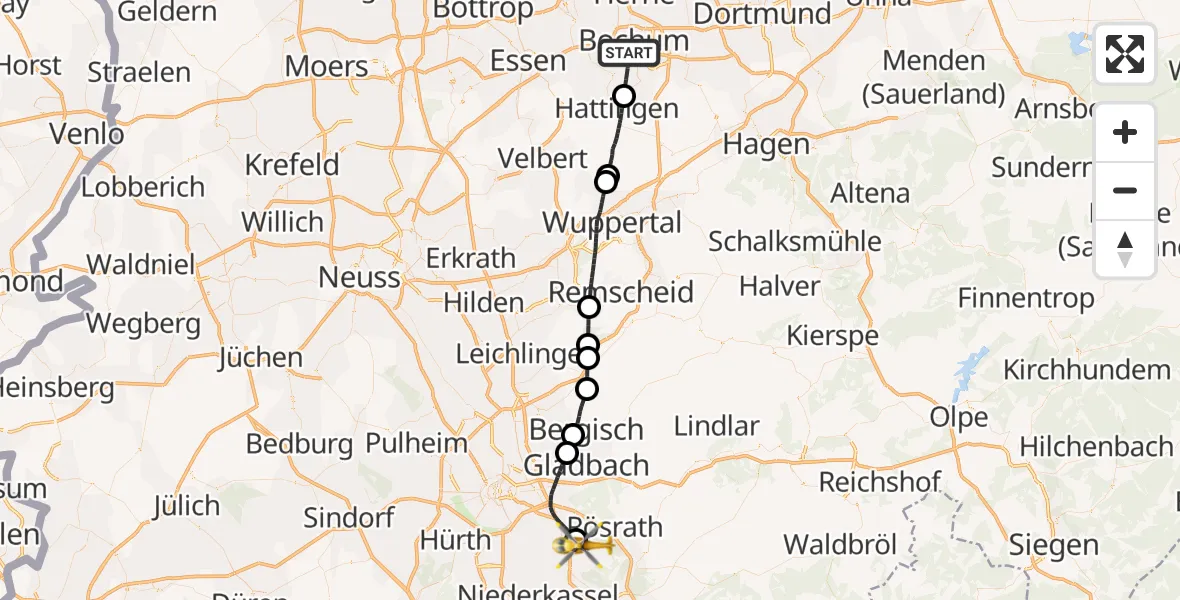 Routekaart van de vlucht: Ambulanzhubschrauber nach Köln Bonn Flughafen