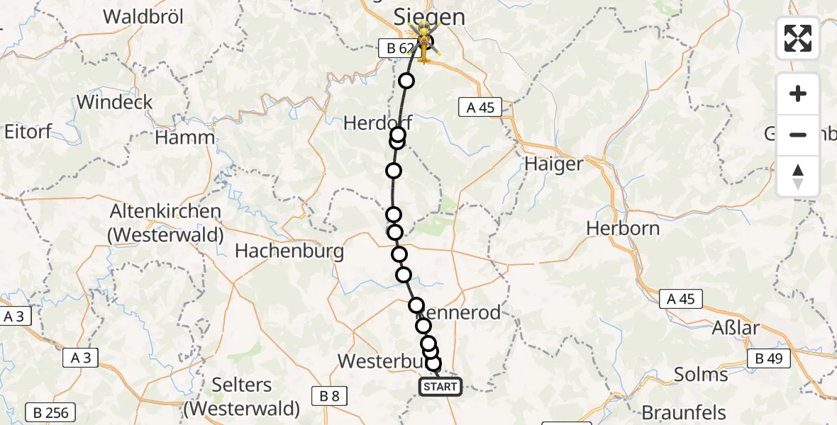 Routekaart van de vlucht: Rettungshubschrauber nach Evangelisches Jung-Stilling Hospital