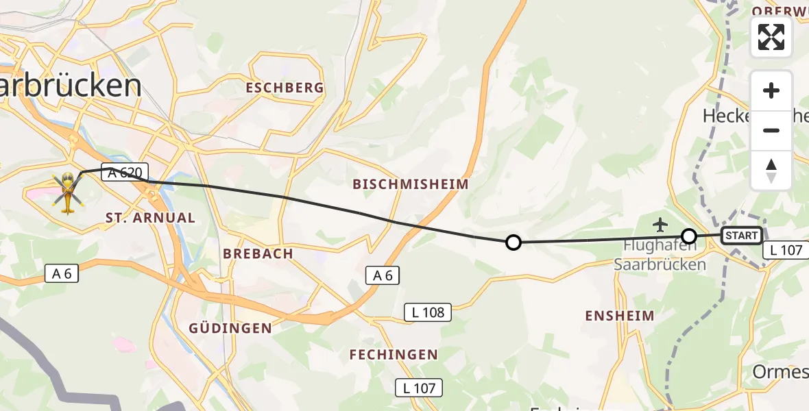 Flugroute Rettungshubschrauber Mandelbachtal - Saarbrücken, 03 April 2026, 10:03