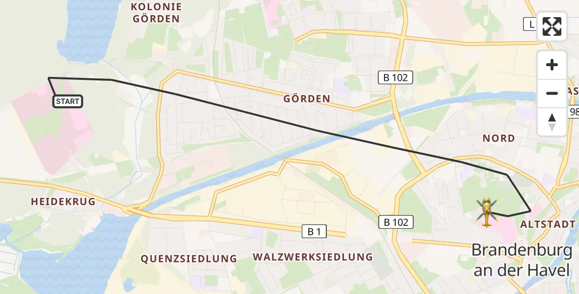 Flugroute Rettungshubschrauber Brandenburg an der Havel - Brandenburg an der Havel, 03 April 2026, 10:05