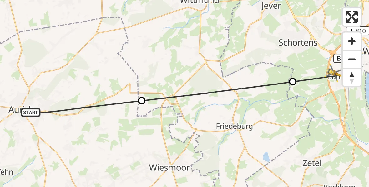 Flugroute Rettungshubschrauber Aurich - Sande, 03 April 2026, 10:09