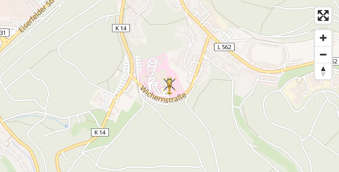Flugroute Rettungshubschrauber Evangelisches Jung-Stilling Hospital - Evangelisches Jung-Stilling Hospital, 03 April 2026, 10:12