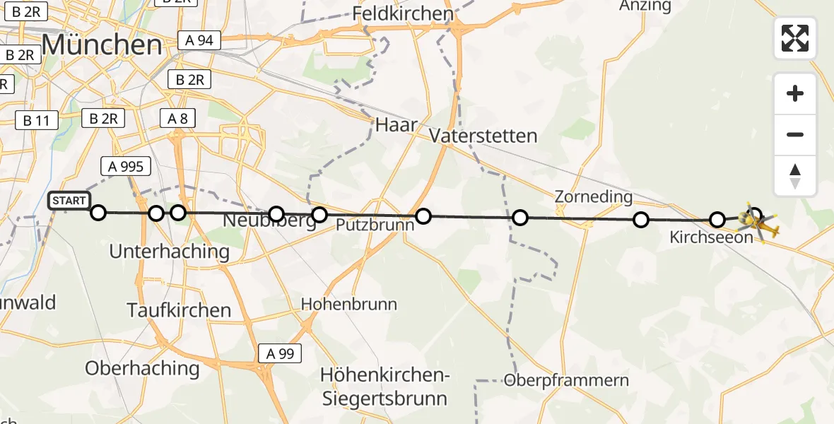 Flugroute Rettungshubschrauber ADAC Air Rescue Center Hubschrauberlandeplatz (Christoph 1) - Kirchseeon, 03 April 2026, 10:15