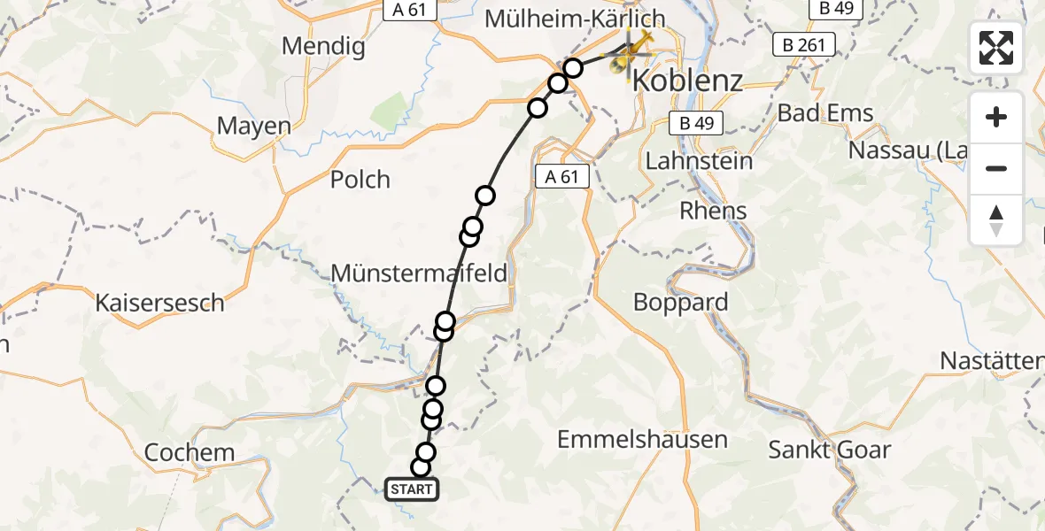 Routekaart van de vlucht: Rettungshubschrauber nach Koblenz, Rübenacher Straße