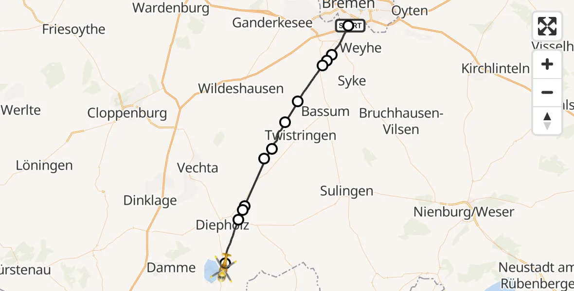 Routekaart van de vlucht: Rettungshubschrauber nach Lembruch, Wagenfelder Straße