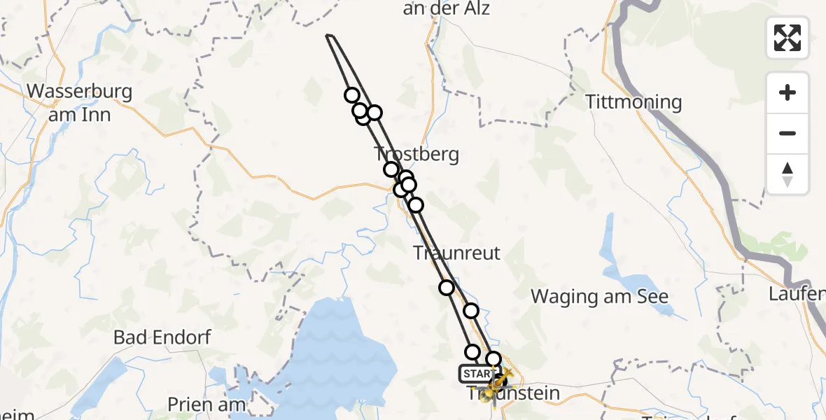 Routekaart van de vlucht: Rettungshubschrauber nach Traunstein Hospital