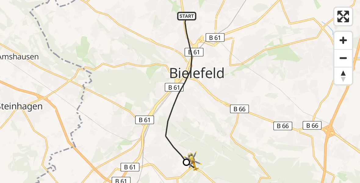Routekaart van de vlucht: Rettungshubschrauber nach Luftrettungszentrum Bielefeld