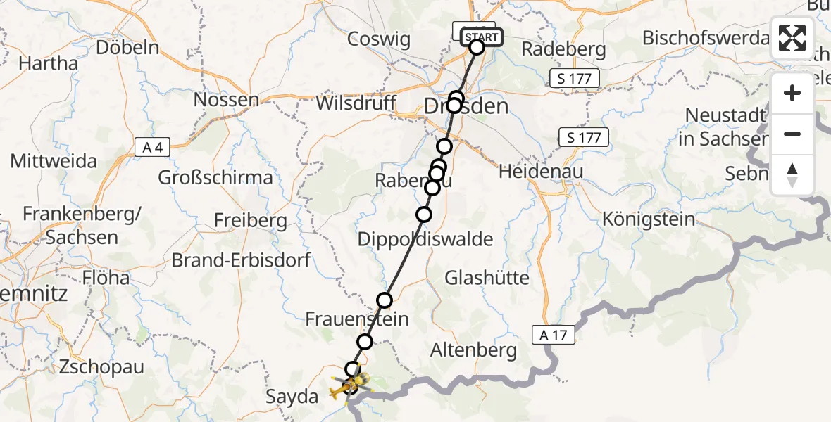 Routekaart van de vlucht: Rettungshubschrauber nach Neuhausen/Erzgeb., K 7735