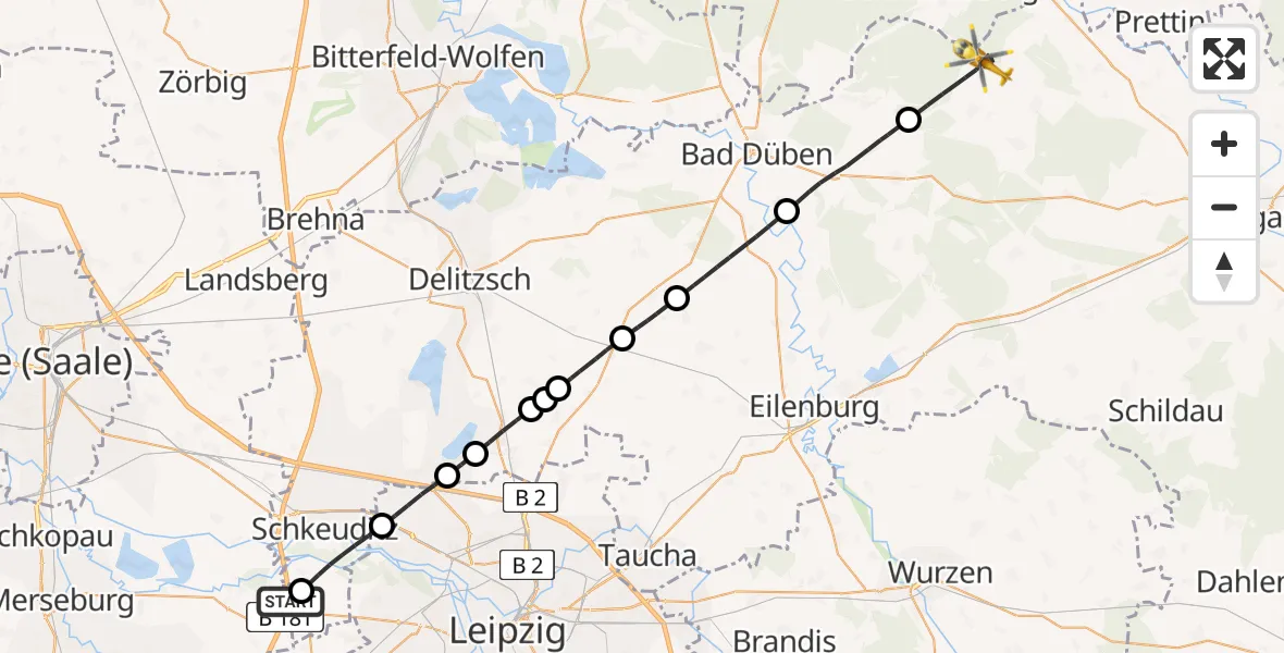 Routekaart van de vlucht: Rettungshubschrauber nach Trossin, Doktorhügel