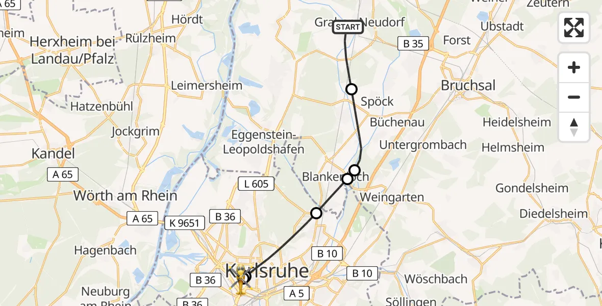 Routekaart van de vlucht: Rettungshubschrauber nach Sankt Vincentius Hospital