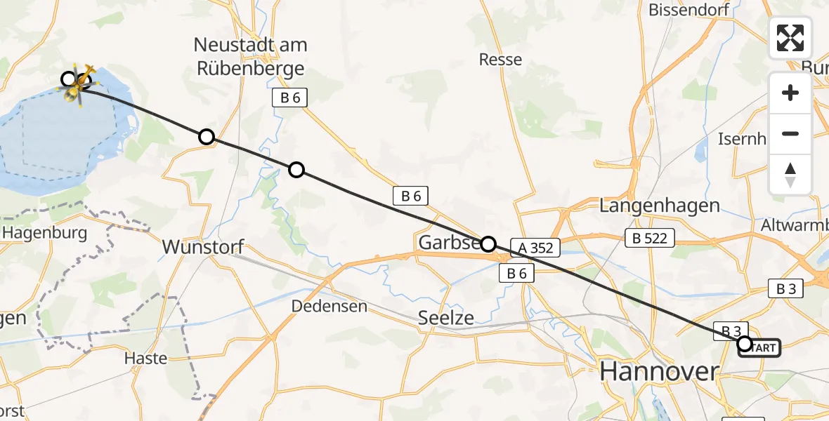 Flugroute Rettungshubschrauber Hannover Luftrettung Hubschrauberlandeplatz (Christoph 4) - Wunstorf, 03 April 2026, 10:40