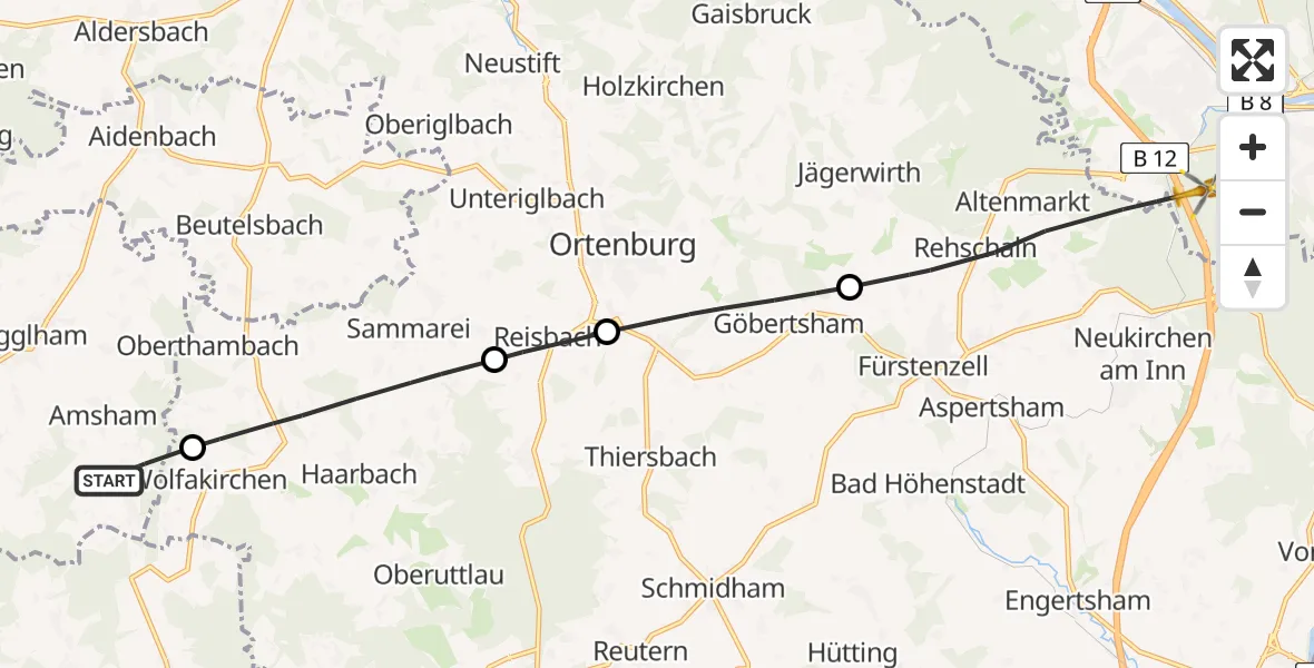 Routekaart van de vlucht: Rettungshubschrauber nach Passau, Bierweg