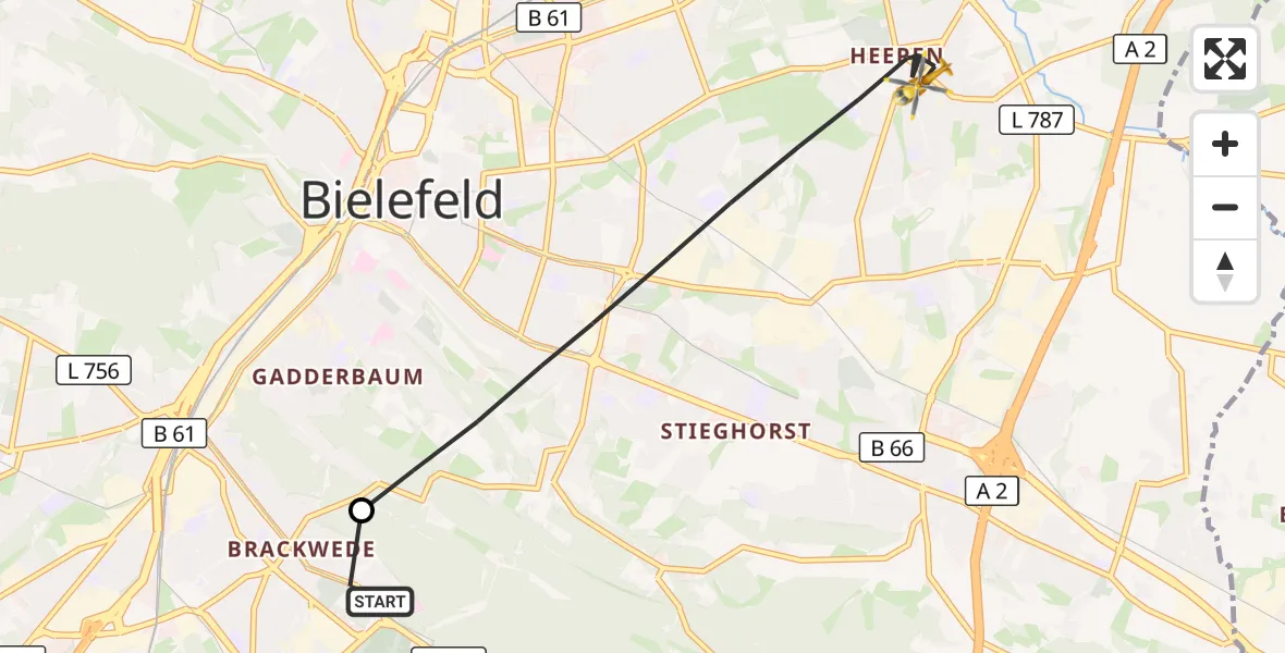 Flugroute Rettungshubschrauber Luftrettungszentrum Bielefeld - Bielefeld, 03 April 2026, 10:54