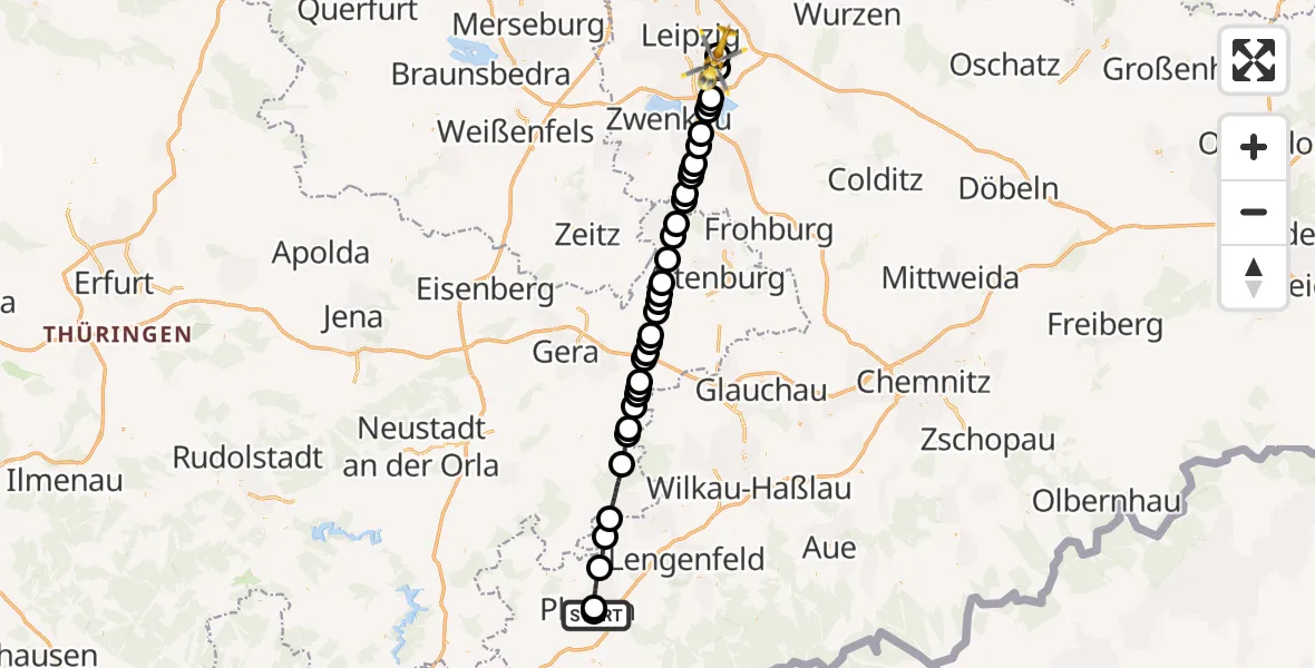 Routekaart van de vlucht: Rettungshubschrauber nach Leipzig Heart Center Rooftop Hubschrauberlandeplatz