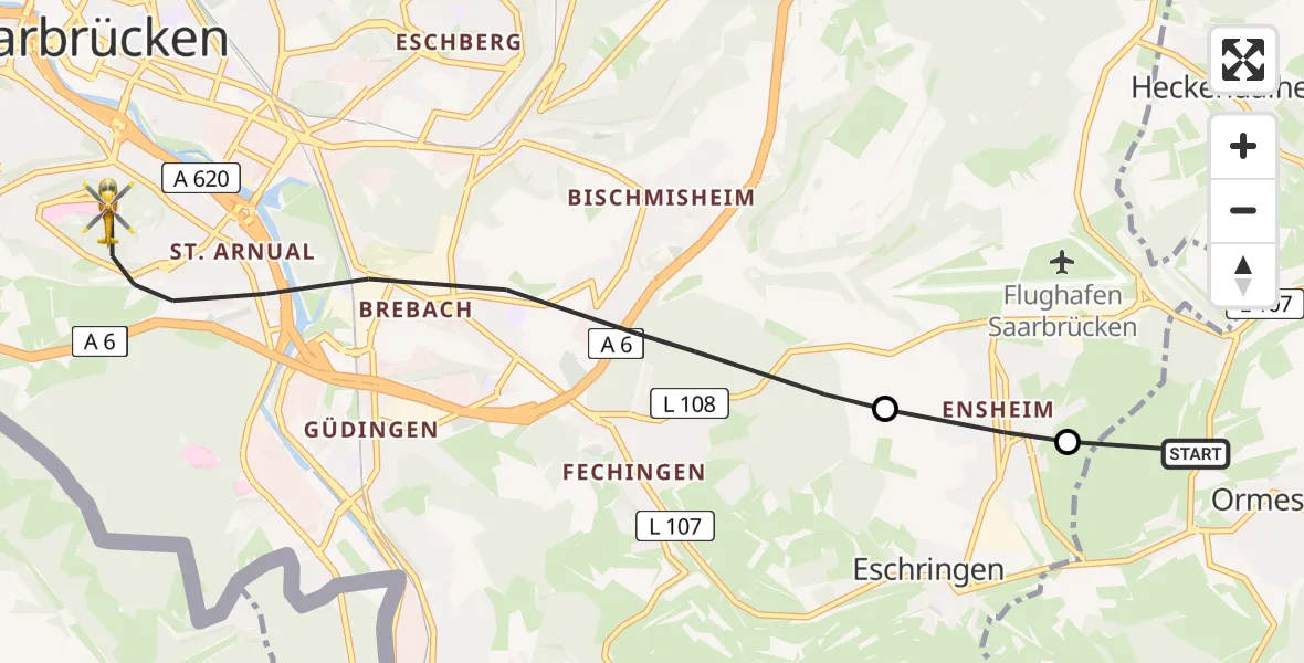 Flugroute Rettungshubschrauber Mandelbachtal - Saarbrücken, 03 April 2026, 10:58