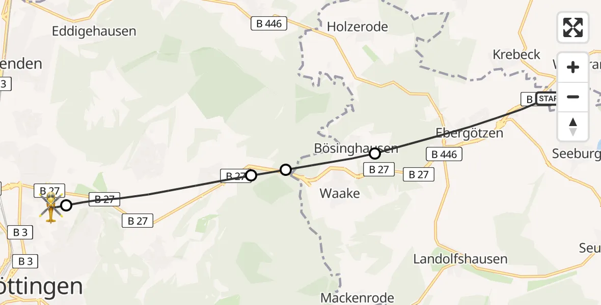 Routekaart van de vlucht: Rettungshubschrauber nach Göttingen University Clinic Hubschrauberlandeplatz