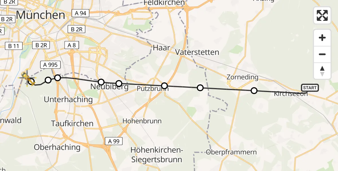 Routekaart van de vlucht: Rettungshubschrauber nach ADAC Air Rescue Center Hubschrauberlandeplatz (Christoph 1)