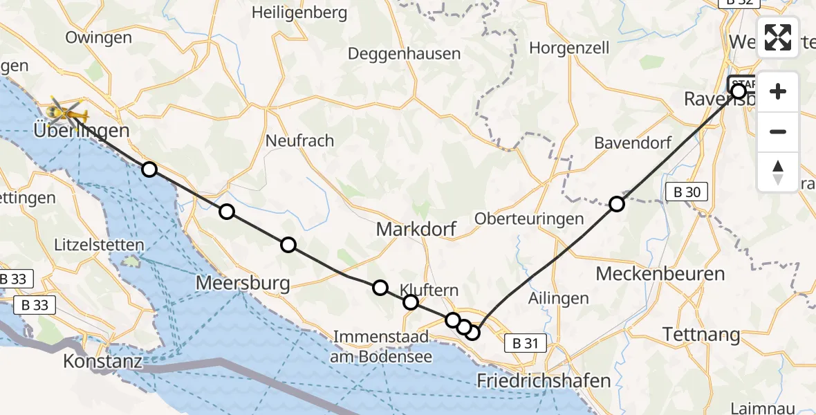 Flugroute Rettungshubschrauber Sankt Elisabeth Hospital - Überlingen, 03 April 2026, 11:04